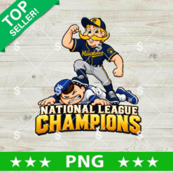 Milwaukee Brewers mascot NL Champions PNG design with team character stepping on opponent for baseball sublimation