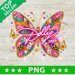Dolly Parton Jewel Butterfly PNG glitter sublimation design with neon text floral patterns and leopard print for t-shirt printing.