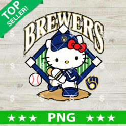 Hello Kitty Milwaukee Brewers Baseball PNG sublimation design with cute character, baseball diamond, and ball-in-glove logo for t-shirt printing.