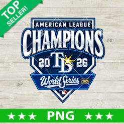 Tampa Bay World Series 2026 Rays Baseball PNG transparent background clipart featuring interlocking TB logos, World Series branding, and athletic typography for DTF printing and sublimation.
