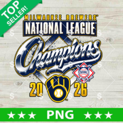 Milwaukee Brewers National League Champions 2026 PNG sublimation design featuring baseball diamond, ball-in-glove logo, and league emblem for t-shirt printing.
