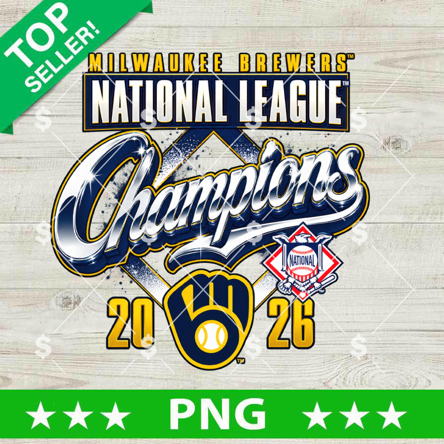 Milwaukee Brewers National League Champions 2026 PNG sublimation design featuring baseball diamond, ball-in-glove logo, and league emblem for t-shirt printing.