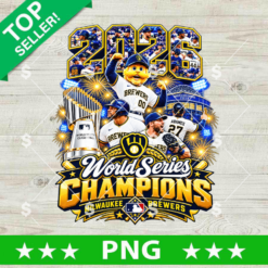Milwaukee Brewers World Series Championship PNG design with team glove logo and gold championship lettering for sports sublimation