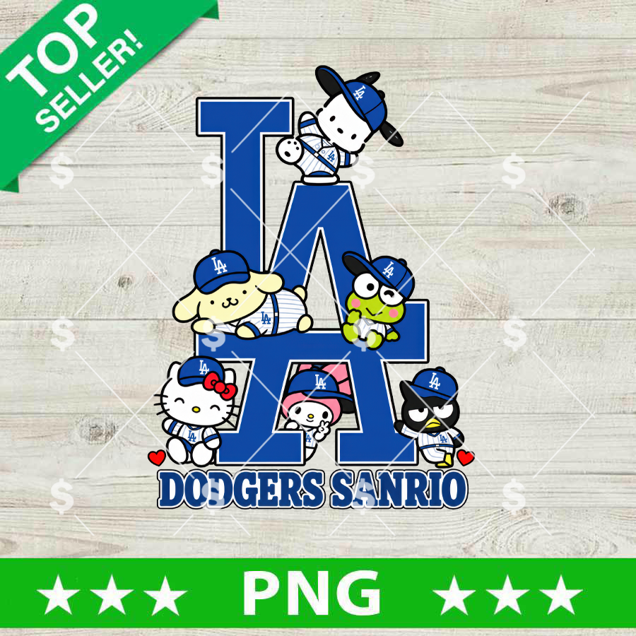 Sanrio Dodgers PNG, Los Angeles Dodgers baseball characters digital design for sublimation and printing.