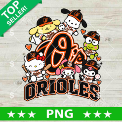Sanrio Orioles PNG, Baltimore Orioles baseball characters digital design for sublimation and printing.