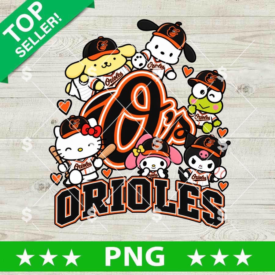 Sanrio Orioles PNG, Baltimore Orioles baseball characters digital design for sublimation and printing.