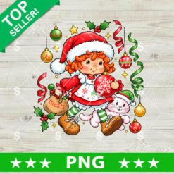 Strawberry Shortcake Christmas PNG, holiday cartoon character digital design for sublimation and printing.