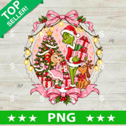 Grinch Coquette Bow Christmas PNG cute pink holiday design with coquette bows for Christmas sublimation