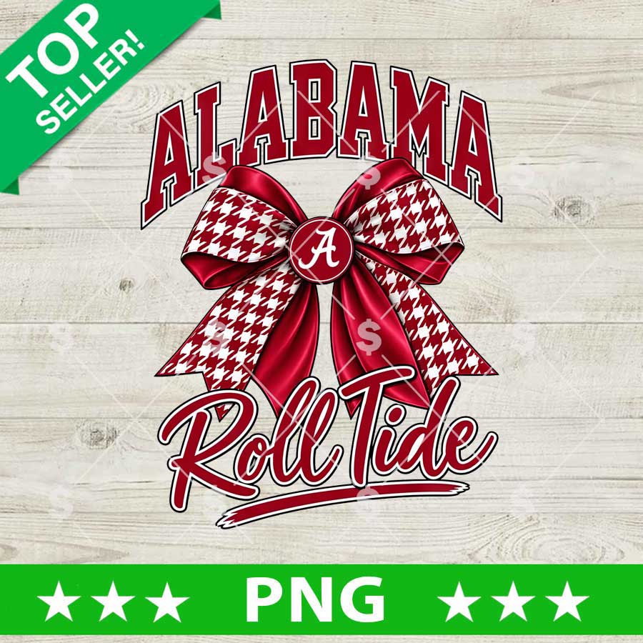 Alabama Roll Tide Houndstooth Bow PNG college football cheer sublimation digital cut file design