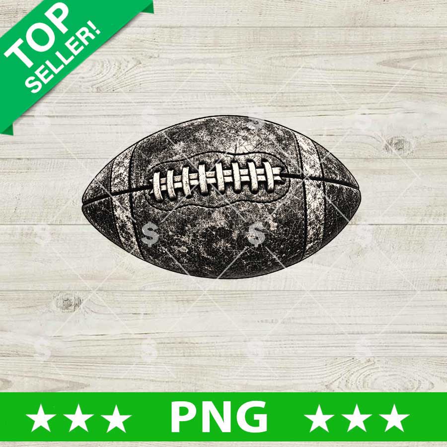 Distressed Football PNG sublimation design with black vintage textured laces for sports game day t-shirts and apparel.