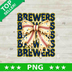 Milwaukee Brewers PNG transparent background clipart featuring stacked typography and a baseball leather bow design for DTF printing and sublimation.