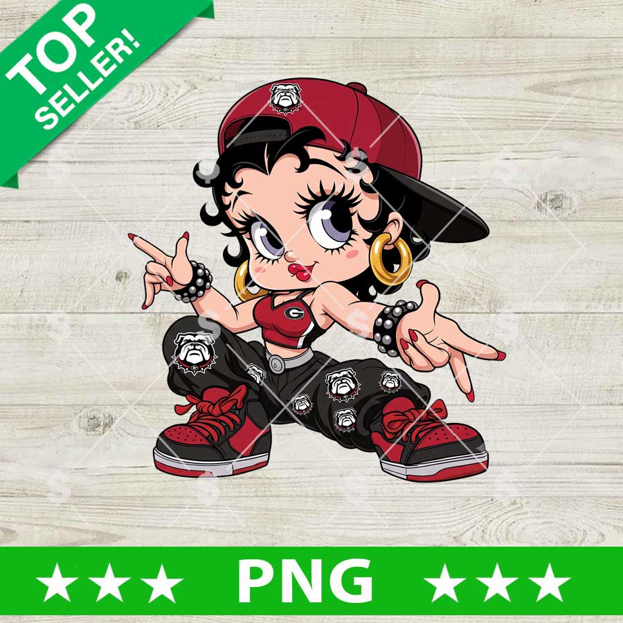 Urban hip-hop cartoon illustration featuring a Betty boop Georgia Bulldogs Png design with team cap and sneakers.