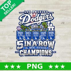 Los Angeles Dodgers 5 In A Row Champions PNG digital design download