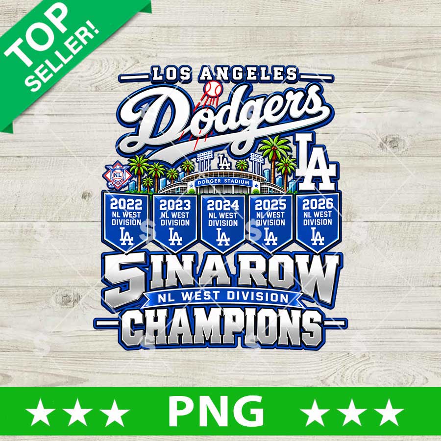 Los Angeles Dodgers 5 In A Row Champions PNG digital design download