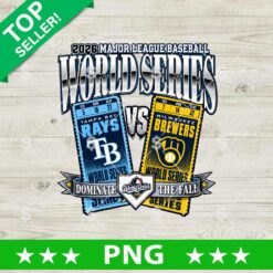 Tampa Bay Rays vs Milwaukee Brewers 2026 World Series PNG transparent background clipart featuring baseball ticket stubs design for DTF printing and sublimation.