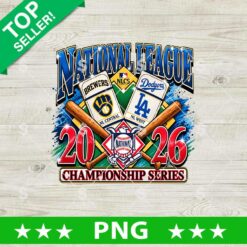 National League Championship Series 2026 PNG Brewers vs Dodgers baseball sublimation design for shirts and crafts.