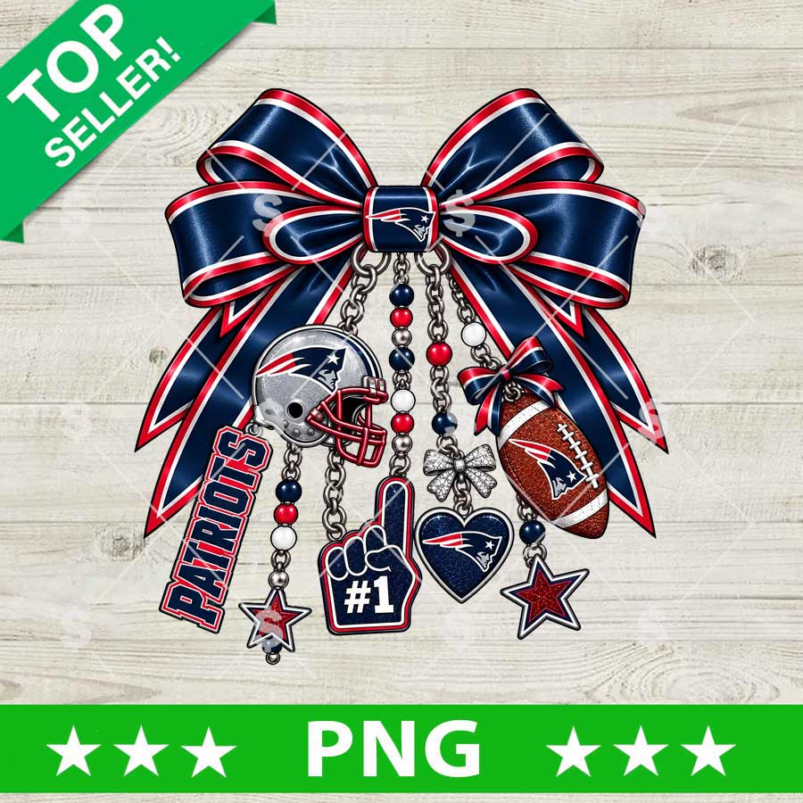 New England Patriots Glitter Bow PNG football charms keychain sublimation digital cut file design