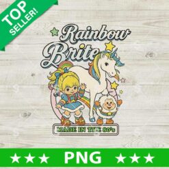 Rainbow Brite PNG sublimation design with Starlite unicorn and Twink sprite for 80s retro t-shirts and craft projects.