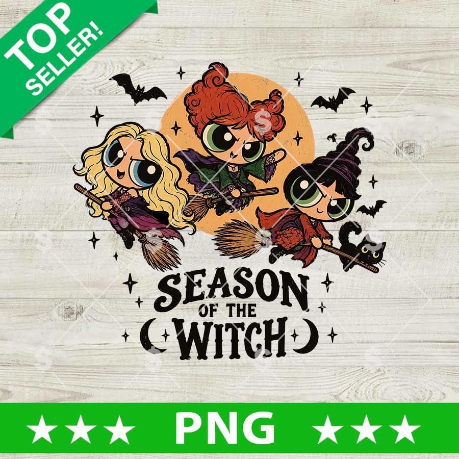 Season of the Witch PNG with Powerpuff Girls as witches on broomsticks