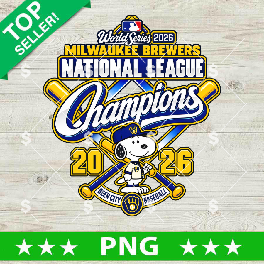 Snoopy Milwaukee Brewers National League Champions PNG design with cute dog, crossed bats, and 2026 World Series logo for baseball sublimation